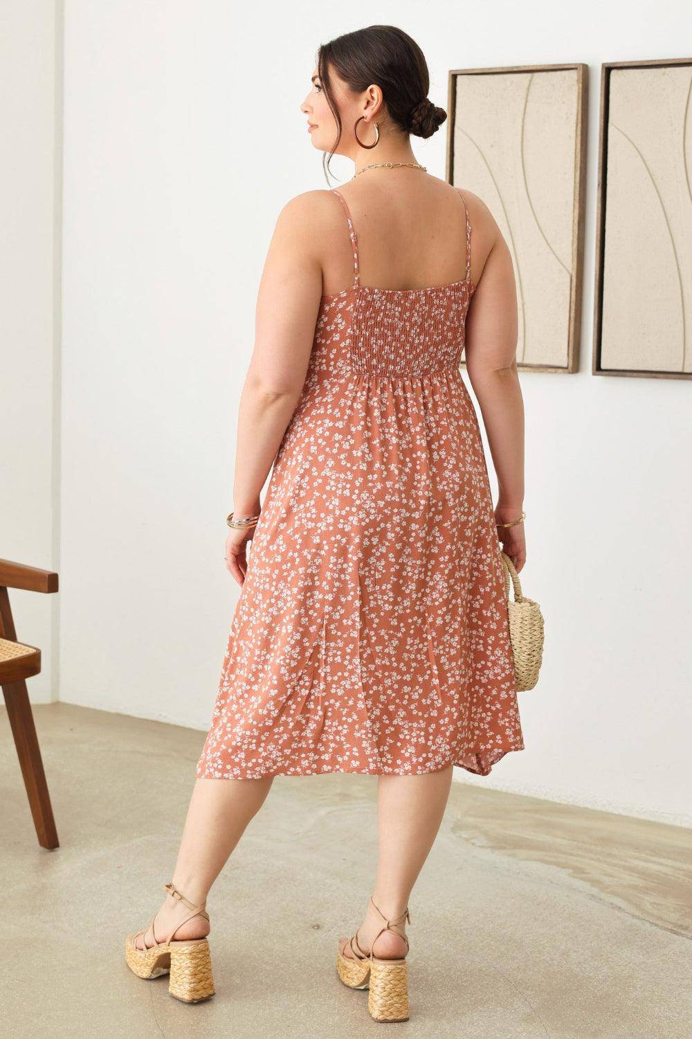 Zenobia Plus Size Cutout Floral Spaghetti Strap Dress - Dapper Deluxe Fashion