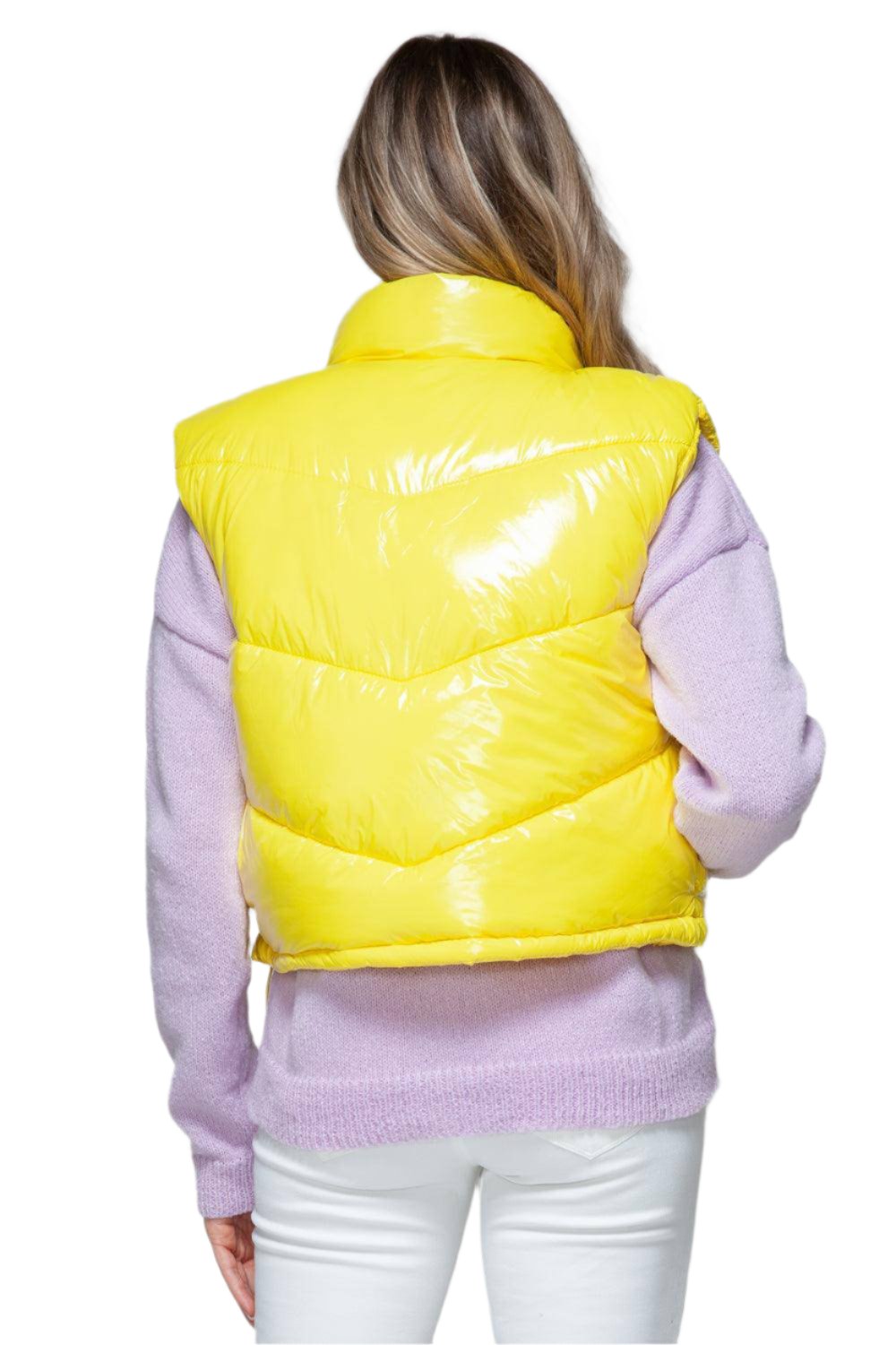 Sunshine Glossy Puffer Cropped Vest - Dapper Deluxe Fashion