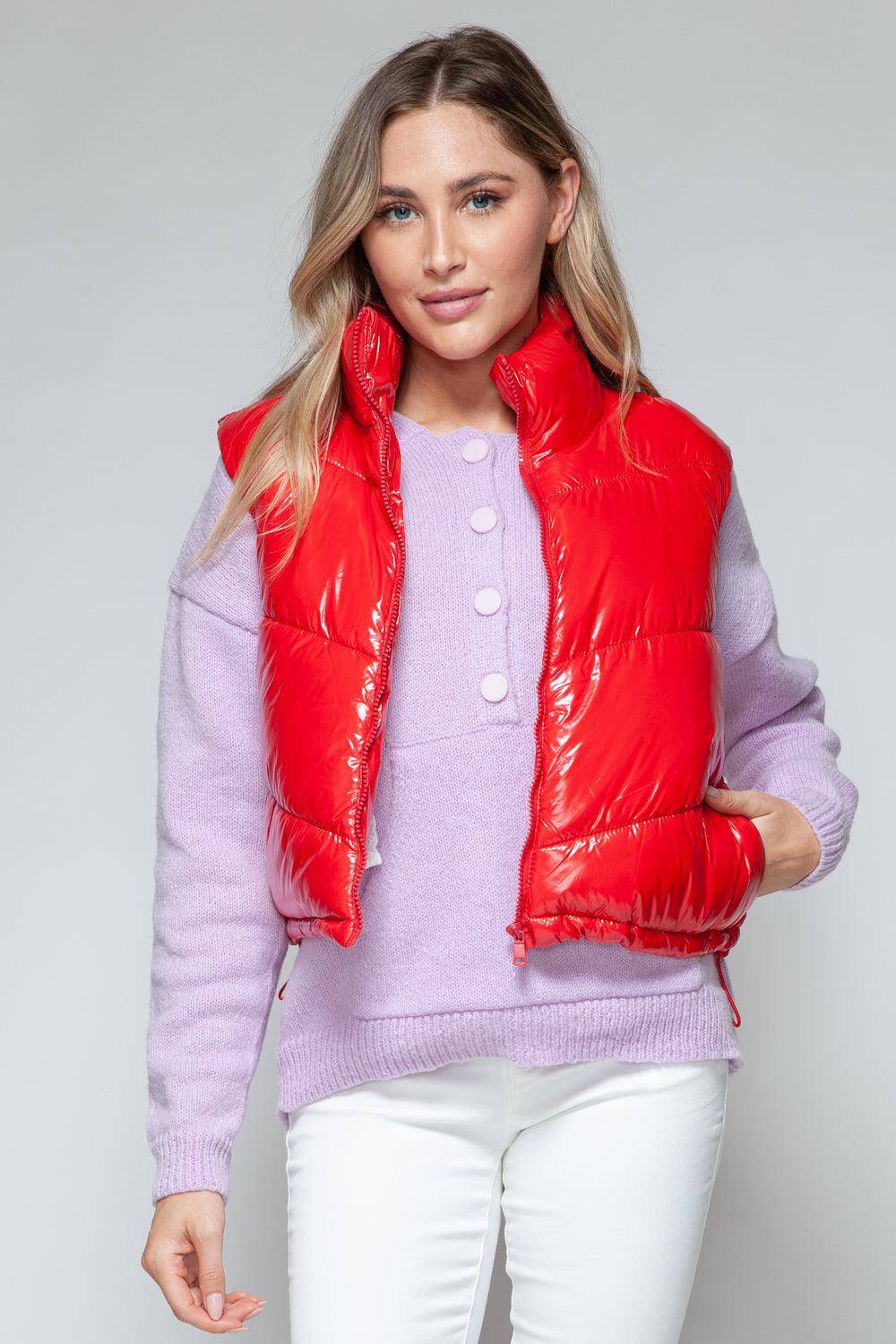 Marilyn Glossy Puffer Cropped Vest - Dapper Deluxe Fashion