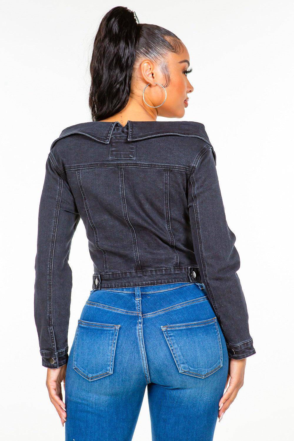 Off Shoulder Lace Up Denim Shacket - Dapper Deluxe Fashion