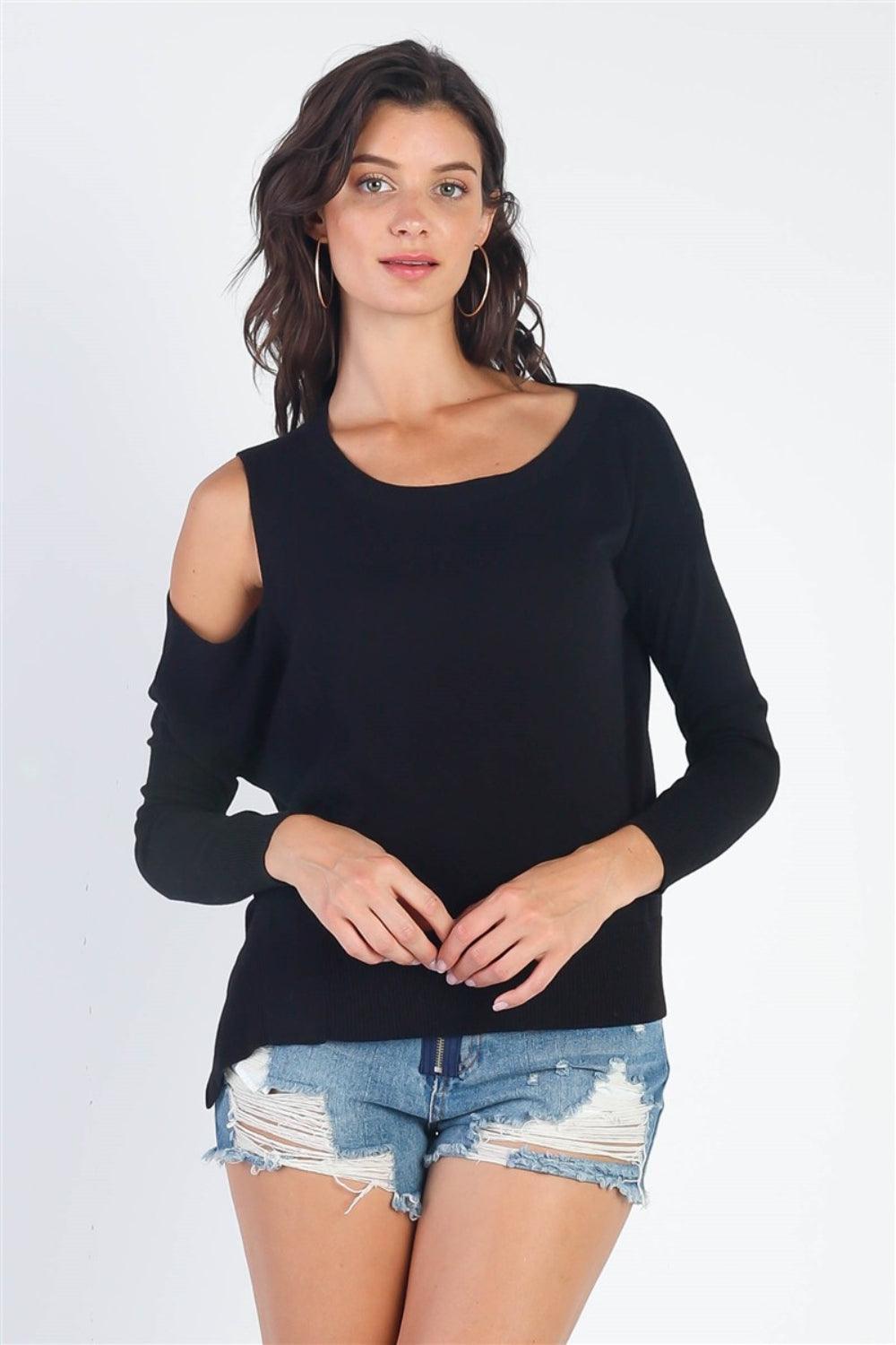 UNIQ Cold Shoulder Long Sleeve Knit Top - Dapper Deluxe Fashion