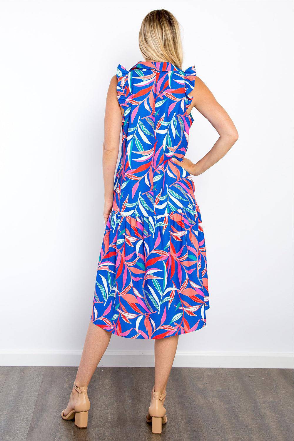 Be Stage Print Ruffled Midi Dress with Pockets - Dapper Deluxe Fashion