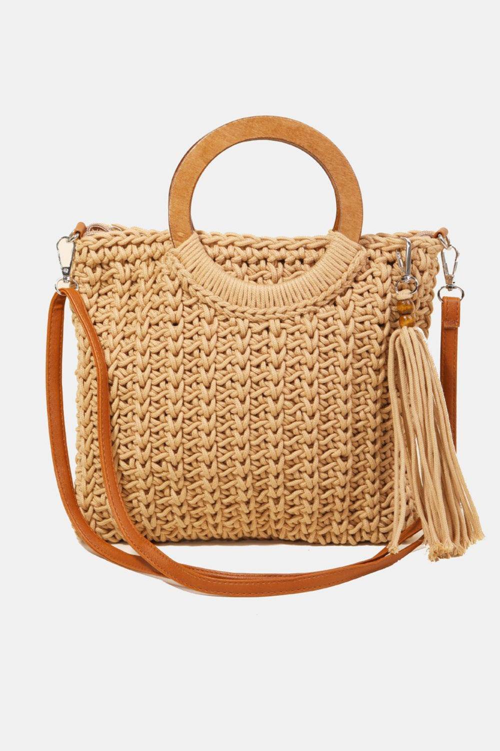 Crochet Knit Convertible Tote Bag with Tassel - Dapper Deluxe Fashion