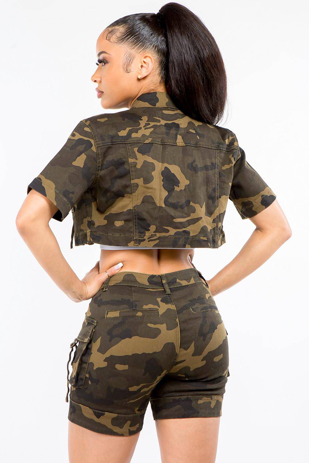 Camouflage Short Sleeve Cropped Jacket - Dapper Deluxe Fashion