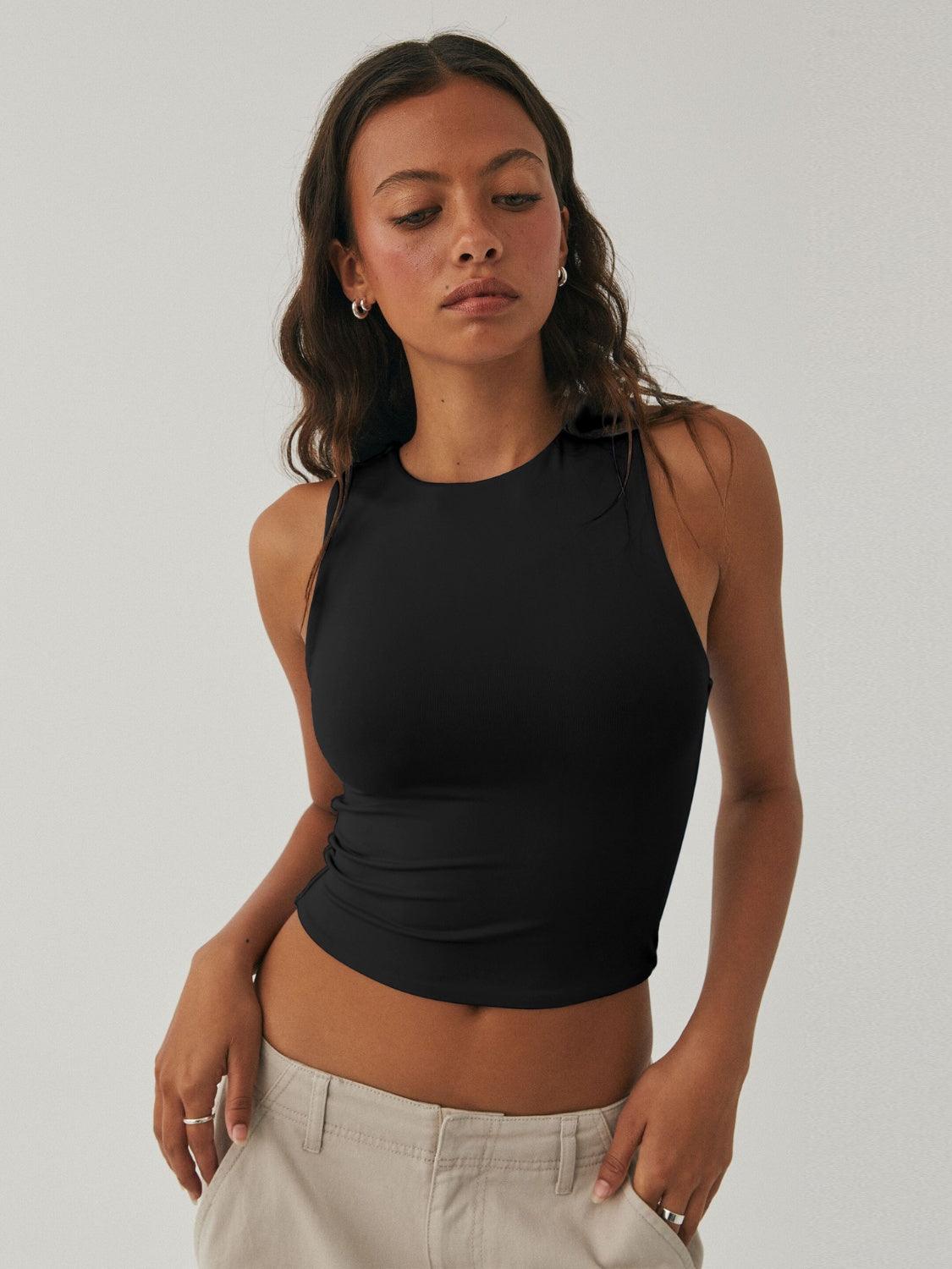 Round Neck Cropped Tank - Dapper Deluxe Fashion