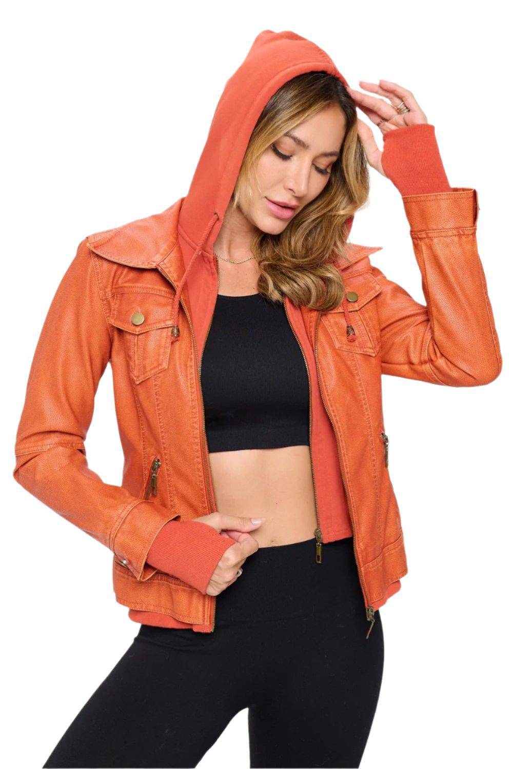 Brit Double Zip Hooded Long Sleeve Jacket in Orange - Dapper Deluxe Fashion