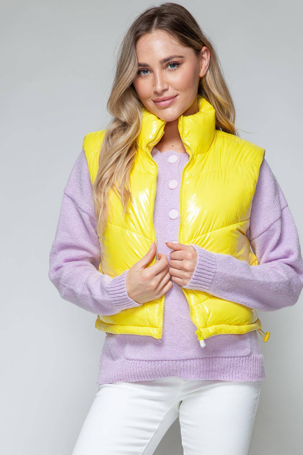 Sunshine Glossy Puffer Cropped Vest - Dapper Deluxe Fashion