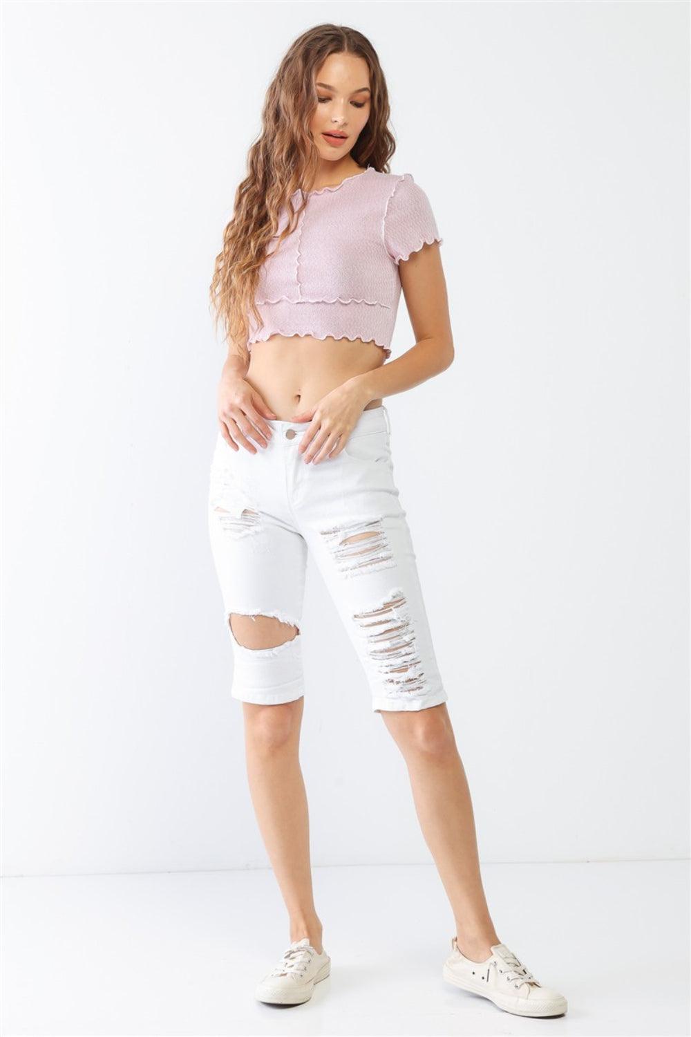 LITZ LA Distressed Bermuda Denim Shorts - Dapper Deluxe Fashion