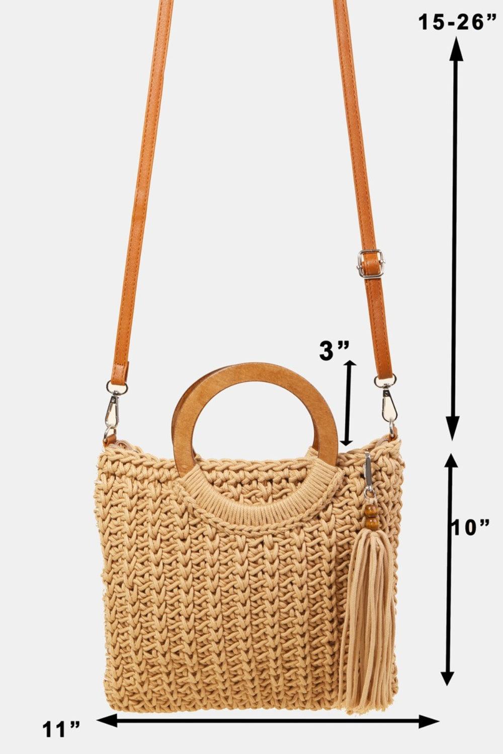 Crochet Knit Convertible Tote Bag with Tassel - Dapper Deluxe Fashion