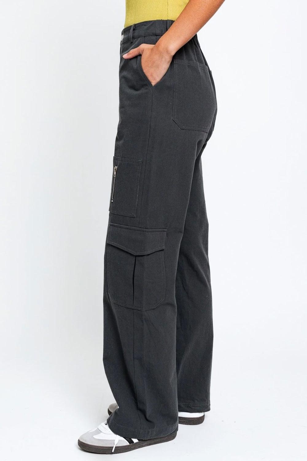 Le Lis High Waisted Wide Leg Cargo Pants with Pockets - Dapper Deluxe Fashion