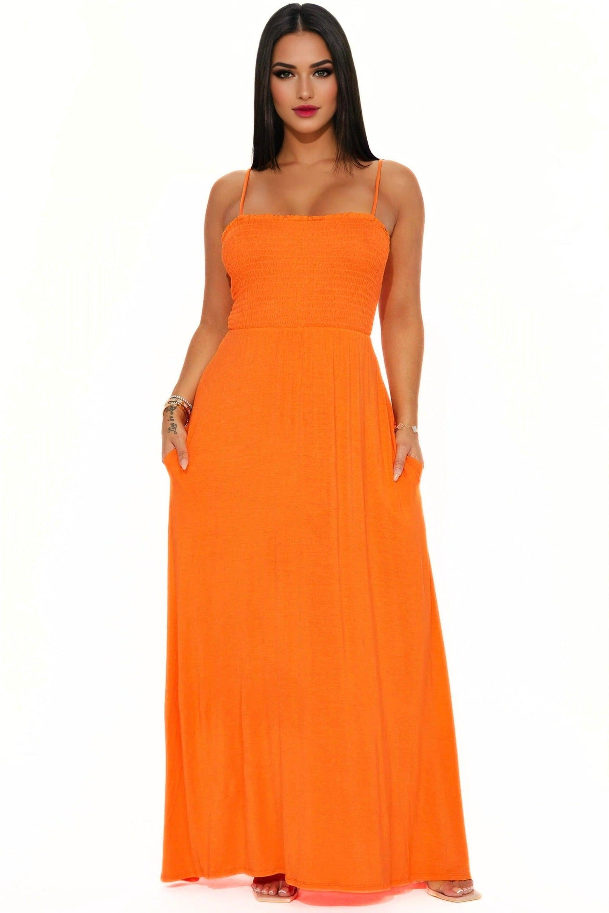 Clementine Smocked Cami Maxi Dress with Pockets - Dapper Deluxe Fashion