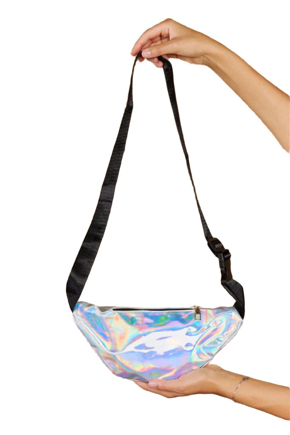 Holographic Double Zipper Fanny Pack in Silver - Dapper Deluxe Fashion