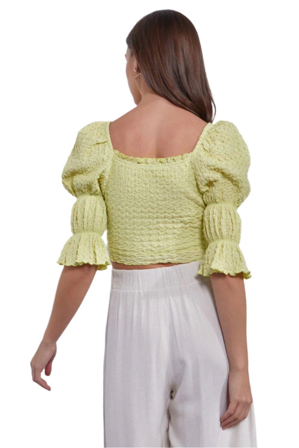 Crinkle Texture Puff Sleeve Crop Top - Dapper Deluxe Fashion