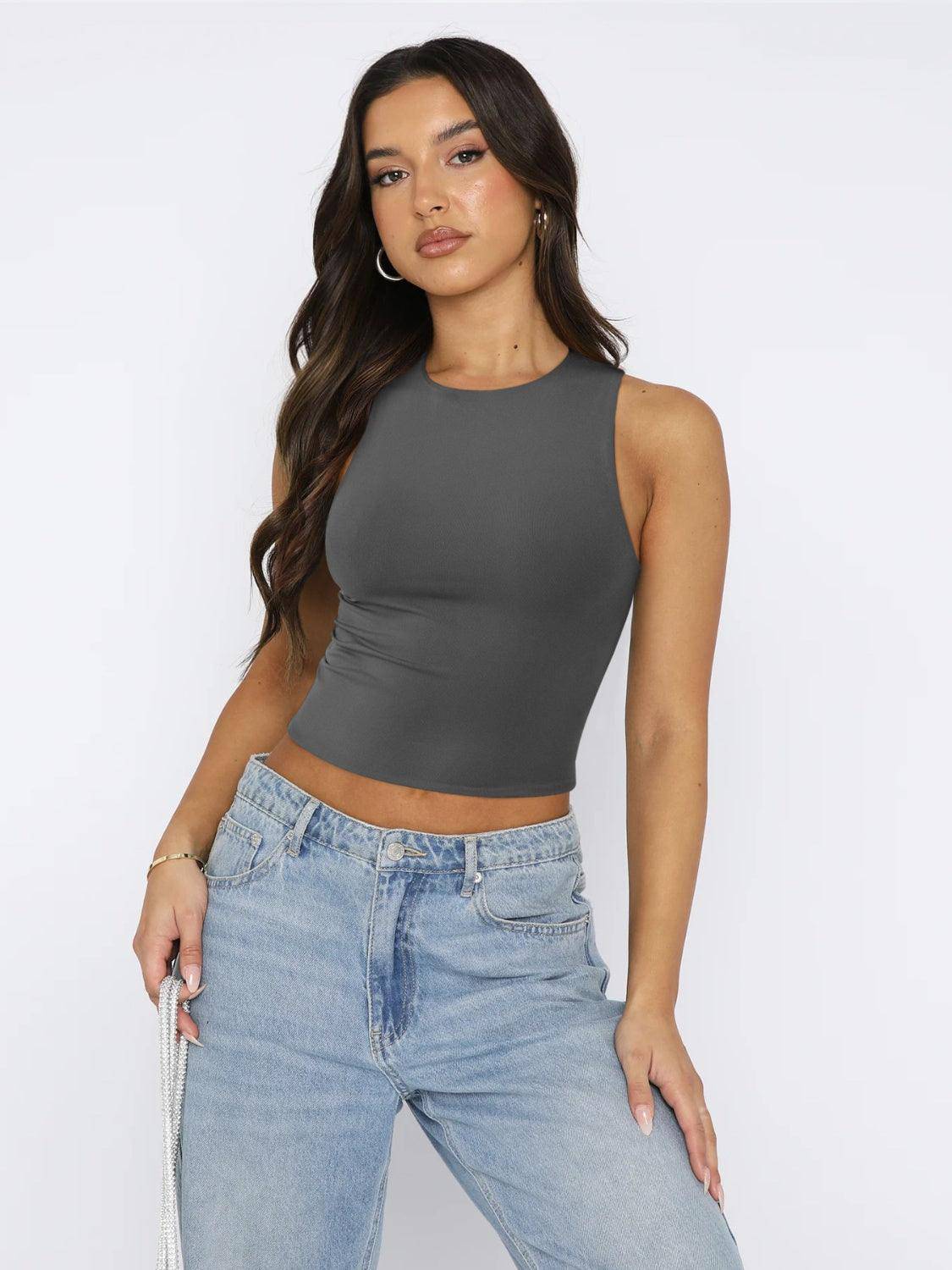 Round Neck Cropped Tank - Dapper Deluxe Fashion