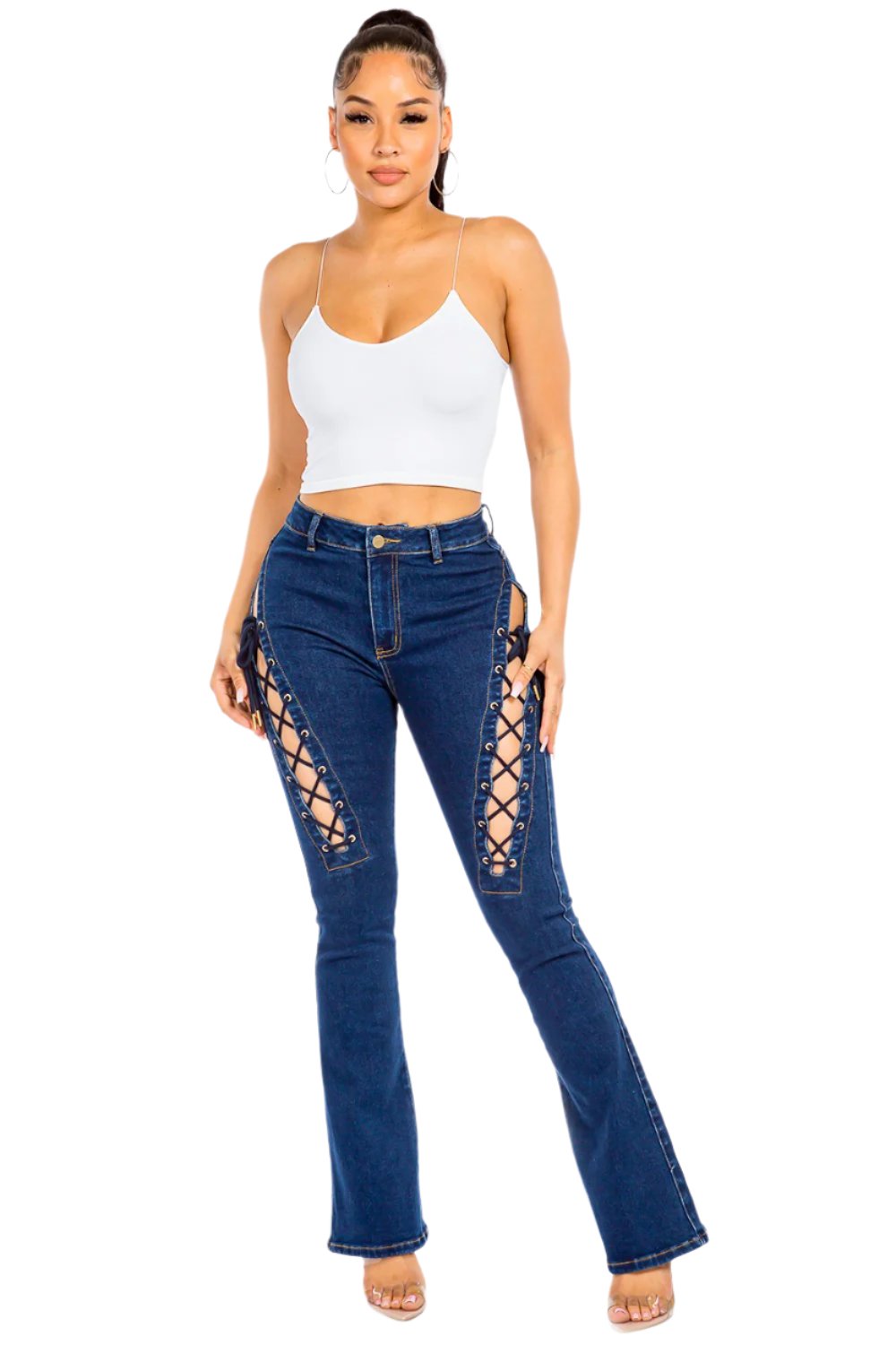 Fierce Lace-Up Flare Jeans