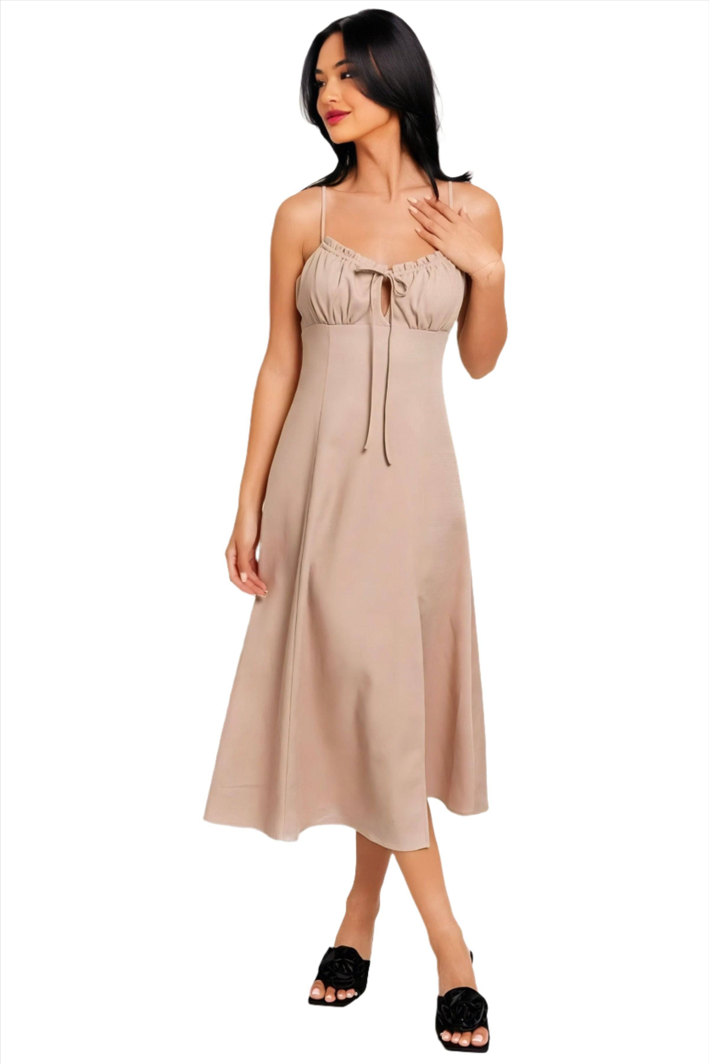 Women's Khaki Milkmaid Sundress - Dapper Deluxe Fashion