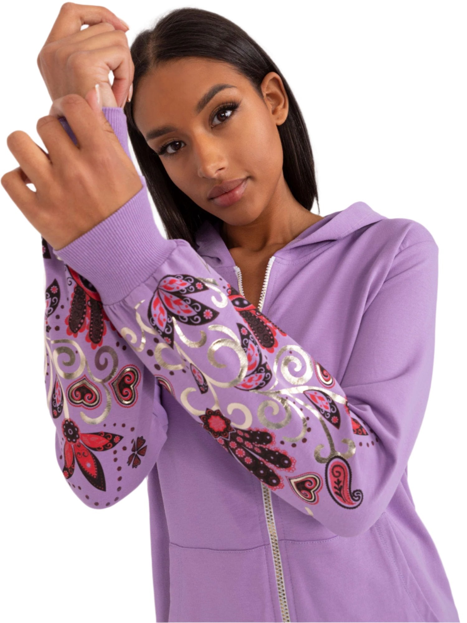 Lavender Hoodie with Embroidered Flair