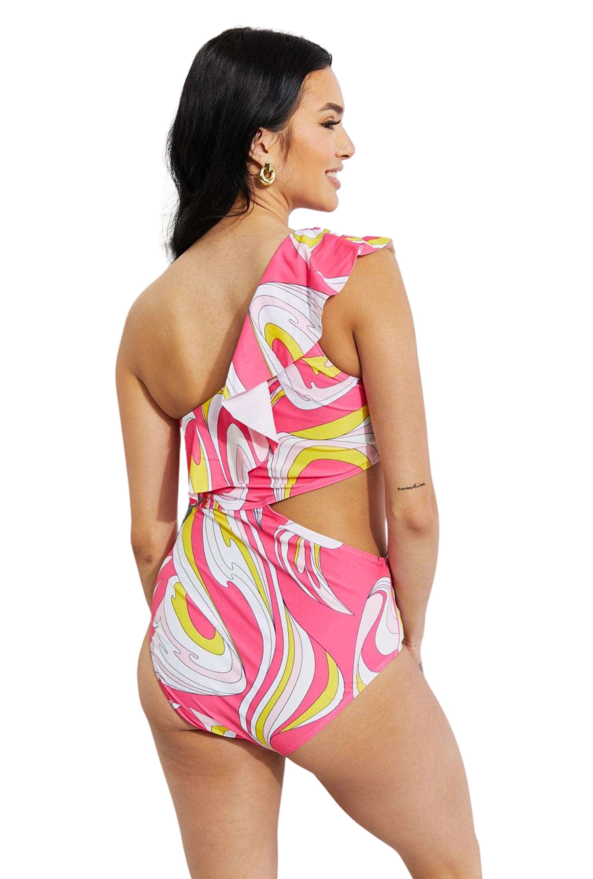 Barbie Sorbet Swirl Asymmetric One-Piece Swimsuit - Dapper Deluxe Fashion