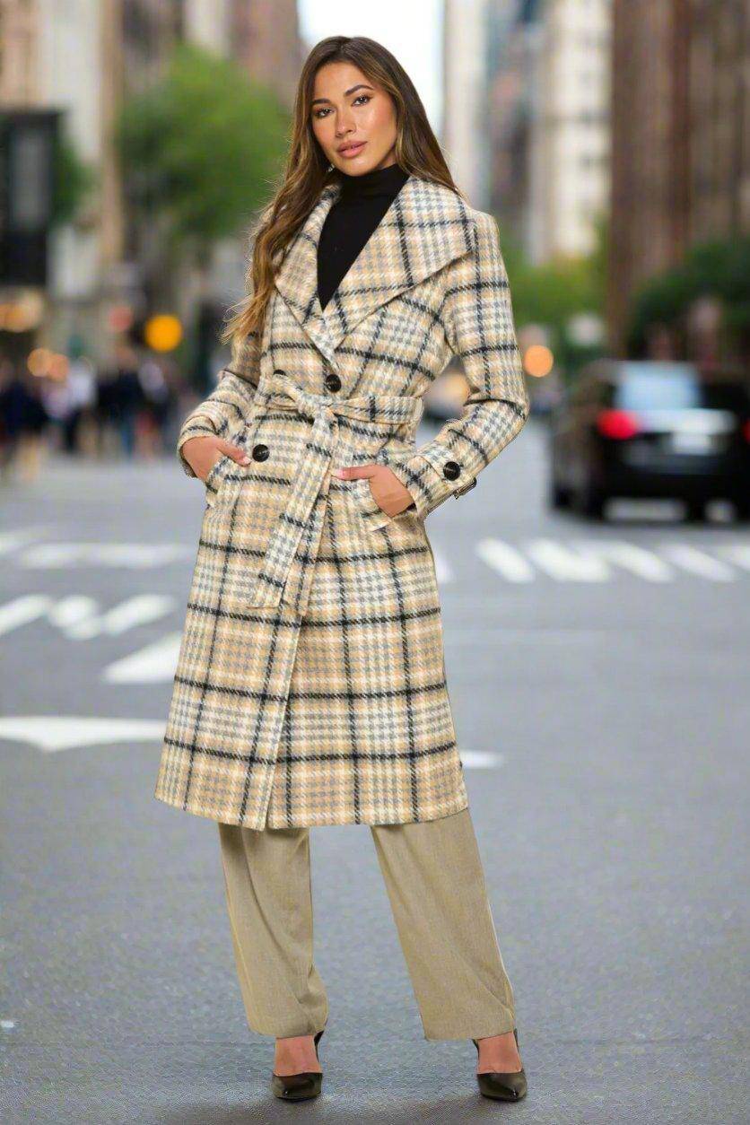 Blair Fifth Avenue Belted Plaid Trench Coat - Dapper Deluxe Fashion