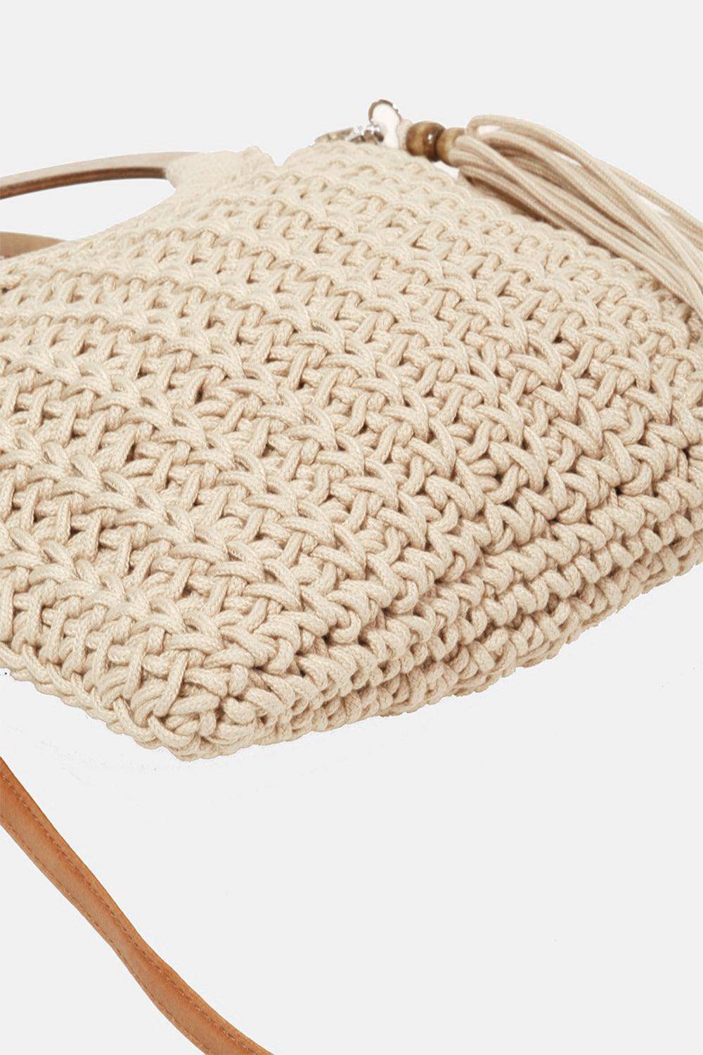 Crochet Knit Convertible Tote Bag with Tassel - Dapper Deluxe Fashion