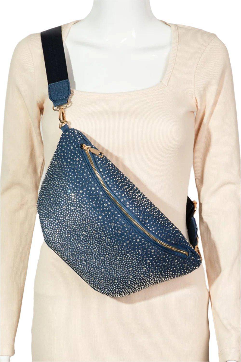 Rhinestone Studded Crossbody Bag - Dapper Deluxe Fashion