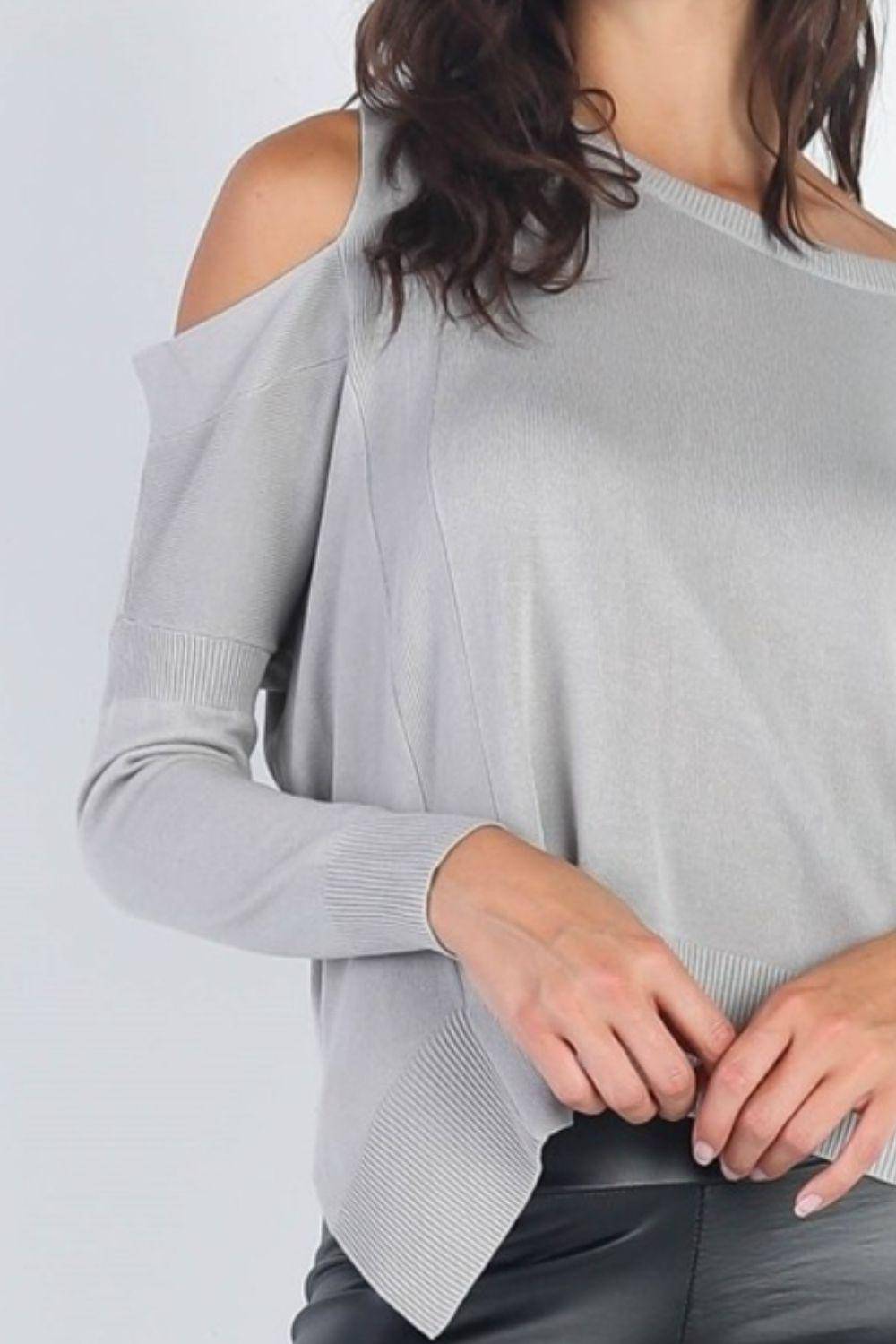 UNIQ Cold Shoulder Long Sleeve Knit Top - Dapper Deluxe Fashion