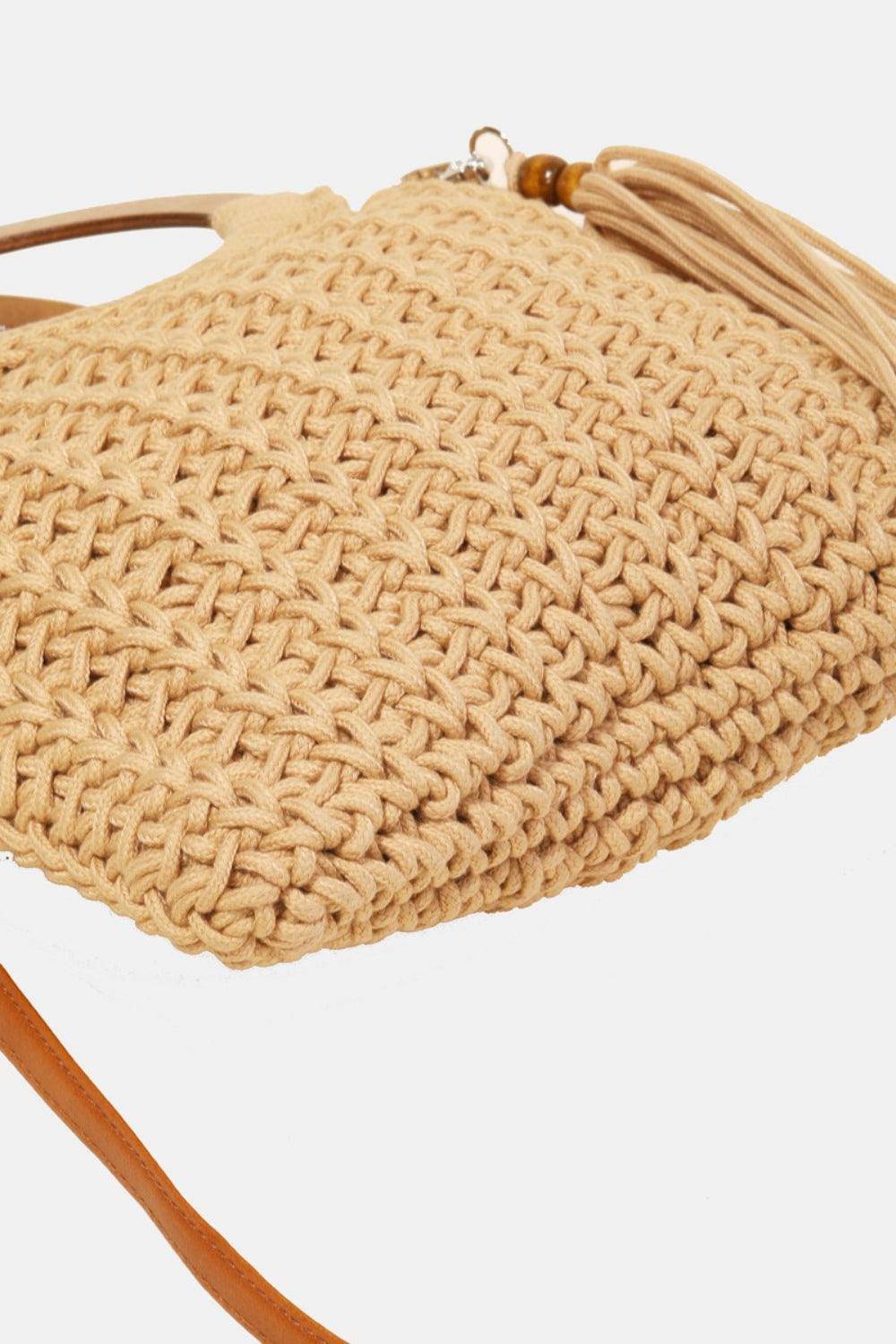 Crochet Knit Convertible Tote Bag with Tassel - Dapper Deluxe Fashion