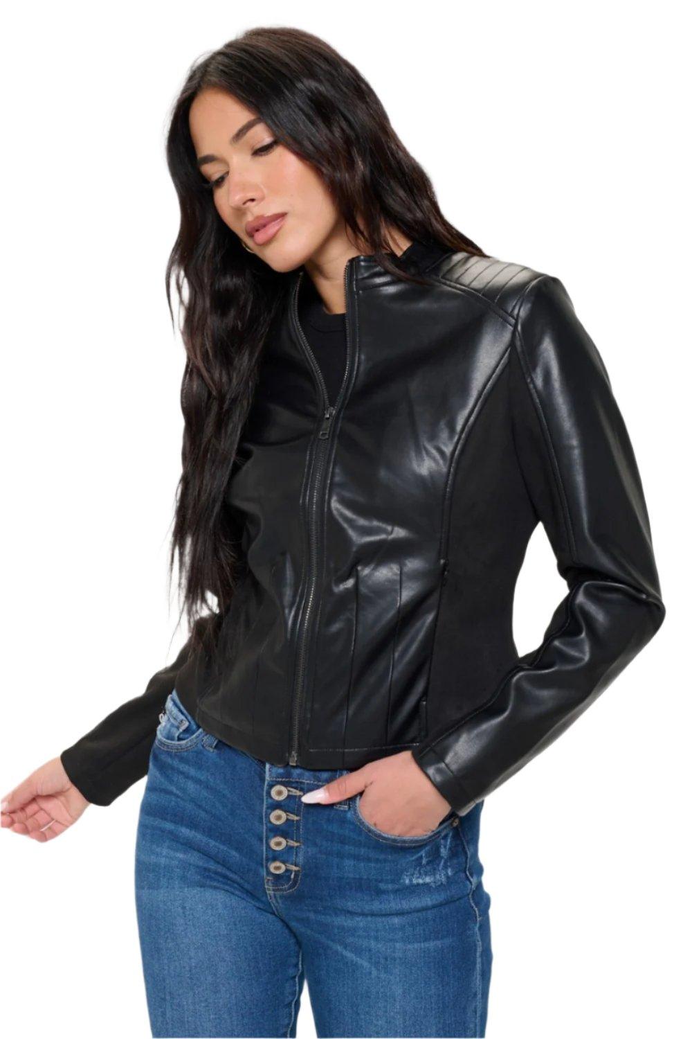 Valerie Zip Up Moto Jacket in Black - Dapper Deluxe Fashion