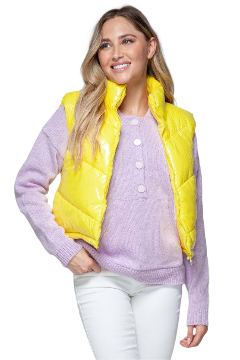 Sunshine Glossy Puffer Cropped Vest - Dapper Deluxe Fashion