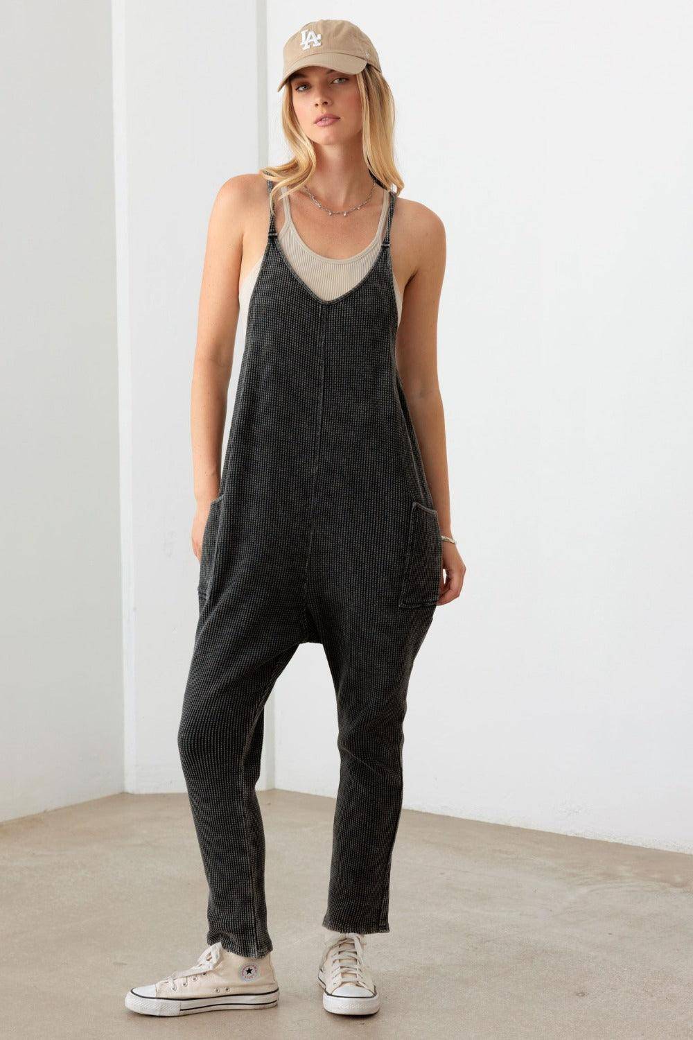 Le Lis Waffle Knit Side Pocket Jumpsuit - Dapper Deluxe Fashion