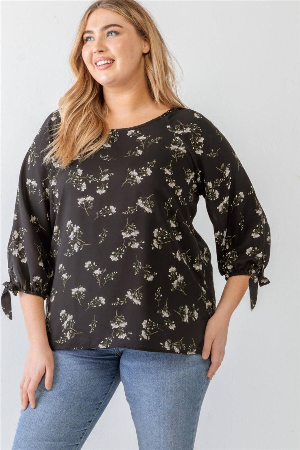 Zenobia Plus Size Floral Round Neck Blouse - Dapper Deluxe Fashion