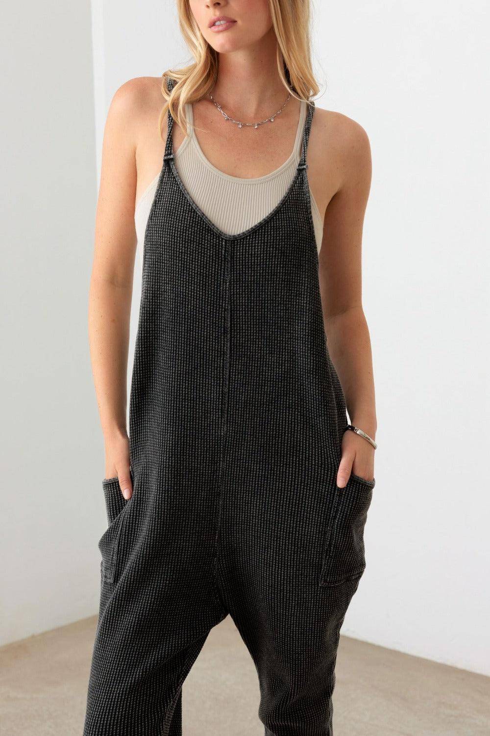 Le Lis Waffle Knit Side Pocket Jumpsuit - Dapper Deluxe Fashion