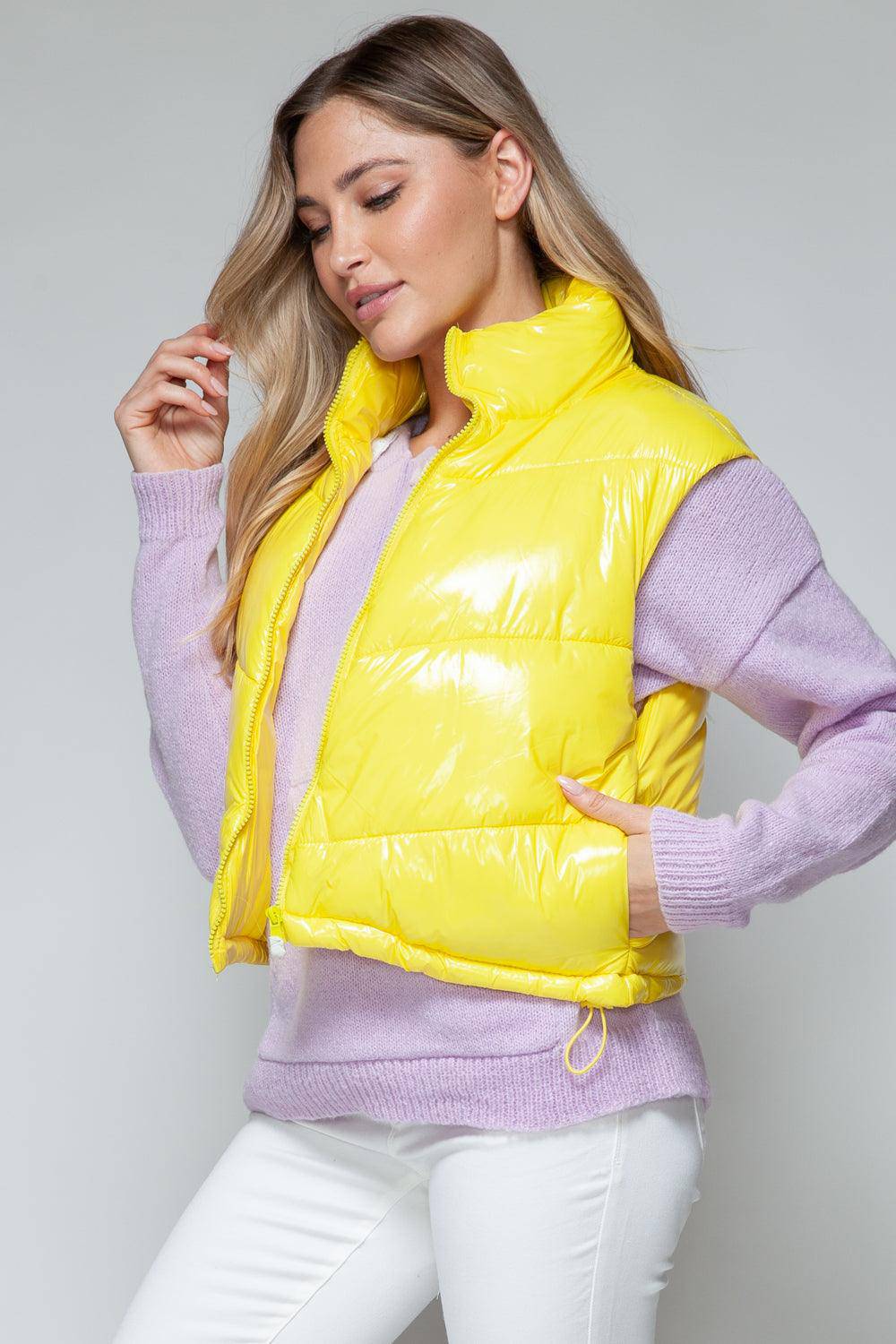 Sunshine Glossy Puffer Cropped Vest - Dapper Deluxe Fashion