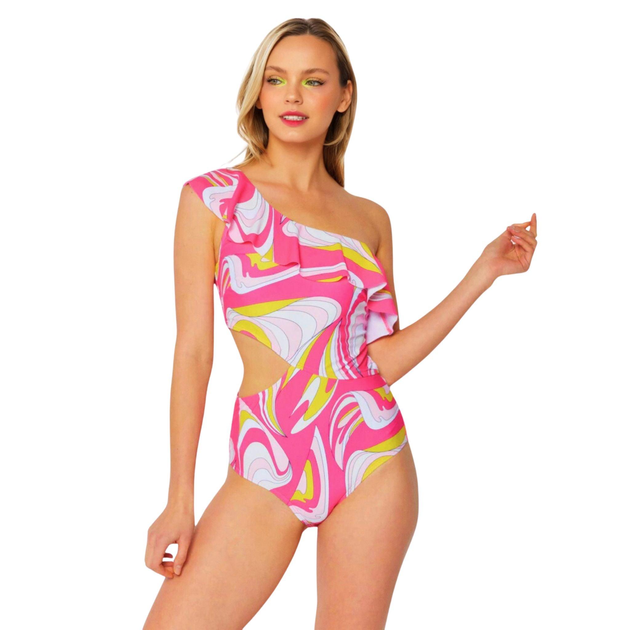 Barbie Sorbet Swirl Asymmetric One-Piece Swimsuit - Dapper Deluxe Fashion