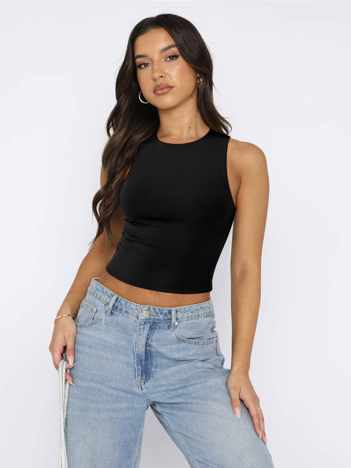 Round Neck Cropped Tank - Dapper Deluxe Fashion