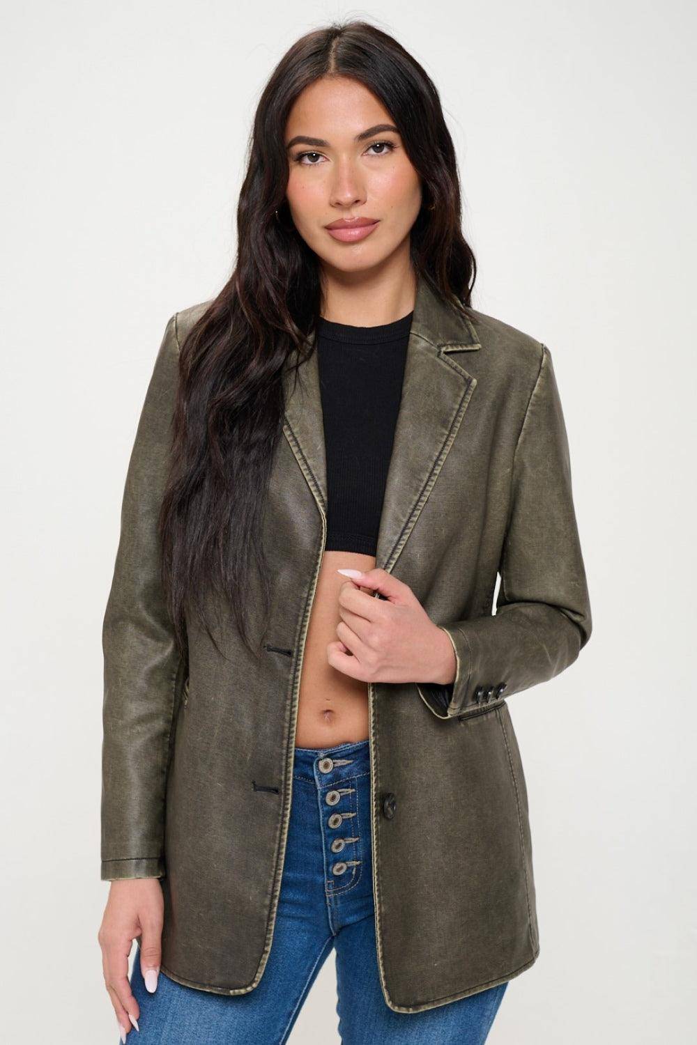 Rachel Single-Breasted Vegan Leather Blazer - Dapper Deluxe Fashion