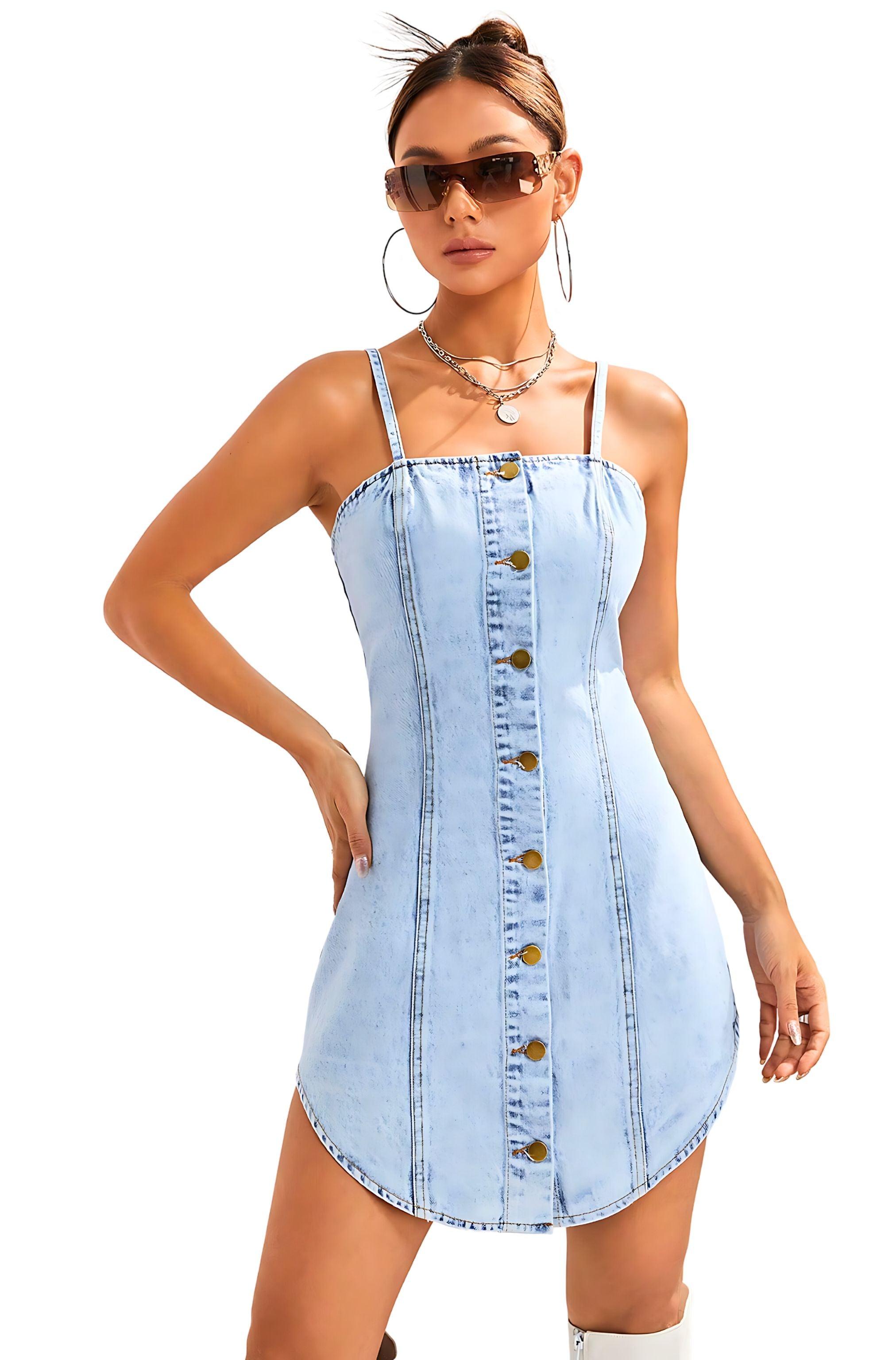 Button Up Denim Dress - Dapper Deluxe Fashion