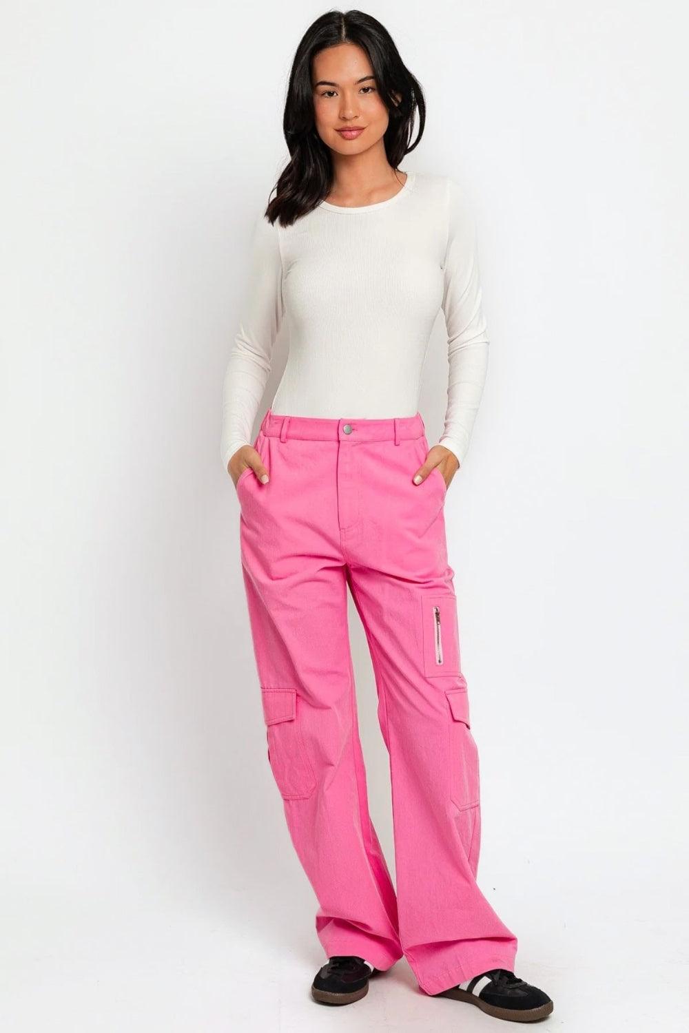 Le Lis High Waisted Wide Leg Cargo Pants with Pockets - Dapper Deluxe Fashion