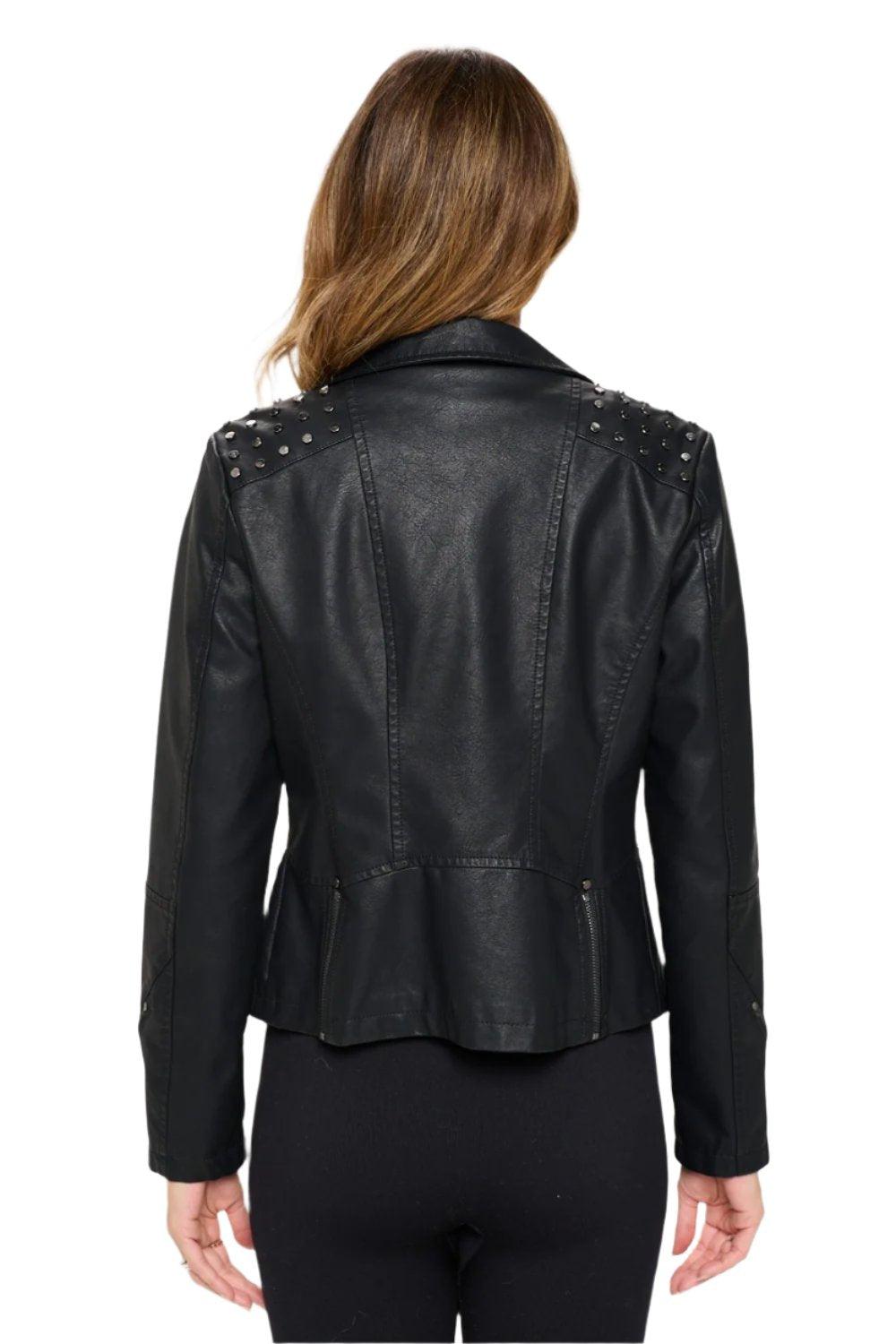 Vivienne Studded Classic Moto Faux Leather Jacket in Black - Dapper Deluxe Fashion