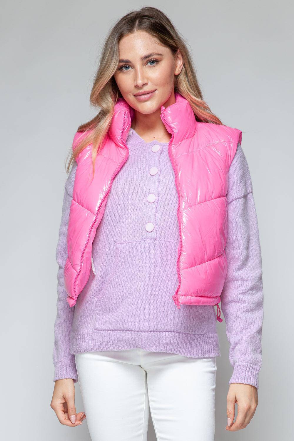 Haute Glossy Puffer Cropped Vest - Dapper Deluxe Fashion