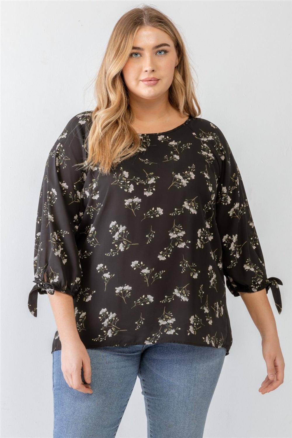 Zenobia Plus Size Floral Round Neck Blouse - Dapper Deluxe Fashion