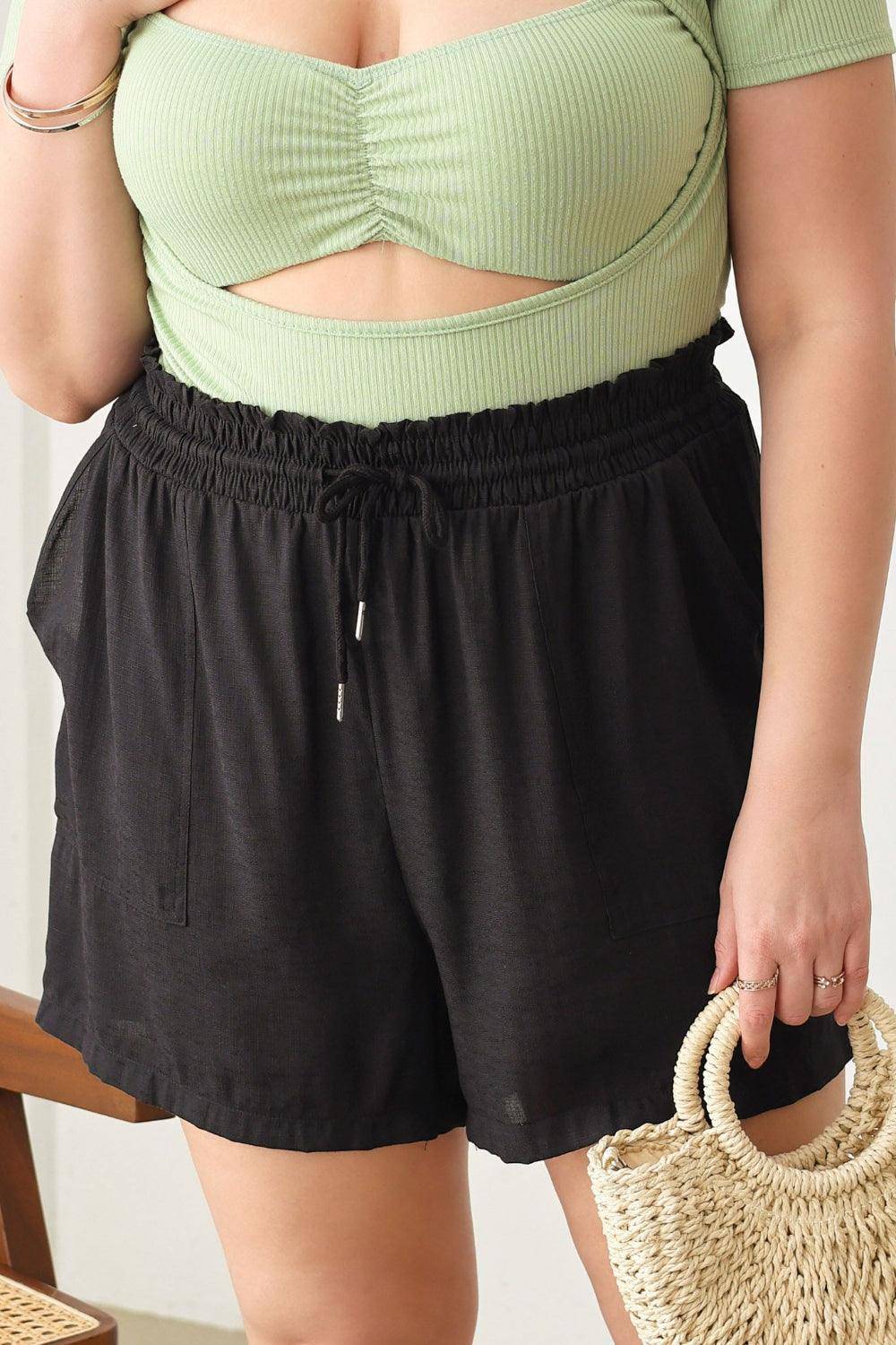 Zenobia Plus Size Drawstring Elastic Waist Shorts with Pockets - Dapper Deluxe Fashion