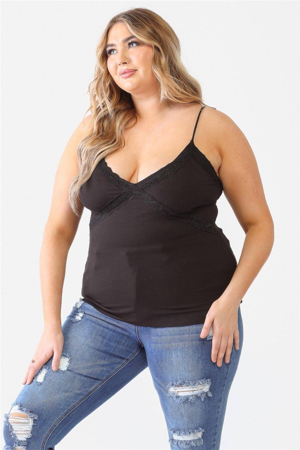 Zenobia Plus Size Lace Detail V-Neck Cami - Dapper Deluxe Fashion