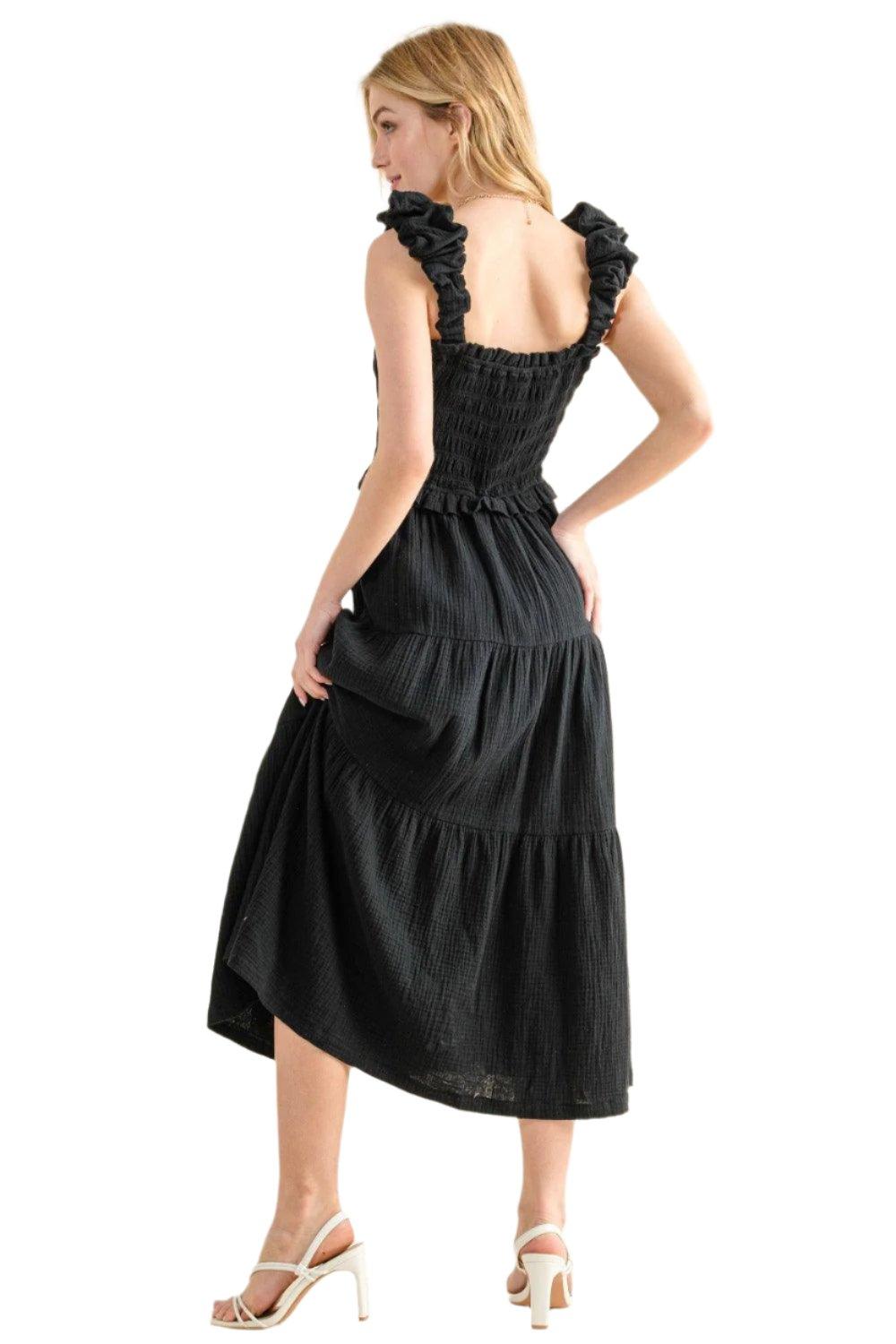 Countess Smocked Ruffled Tiered Dress-Noir - Dapper Deluxe Fashion