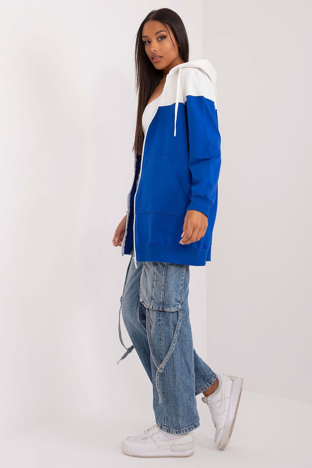 Color-Blocked Oversized Hoodie-Blue