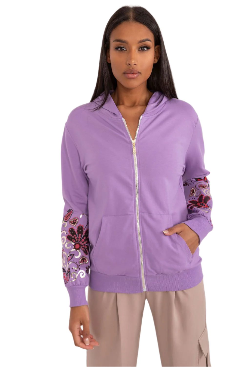 Lavender Hoodie with Embroidered Flair