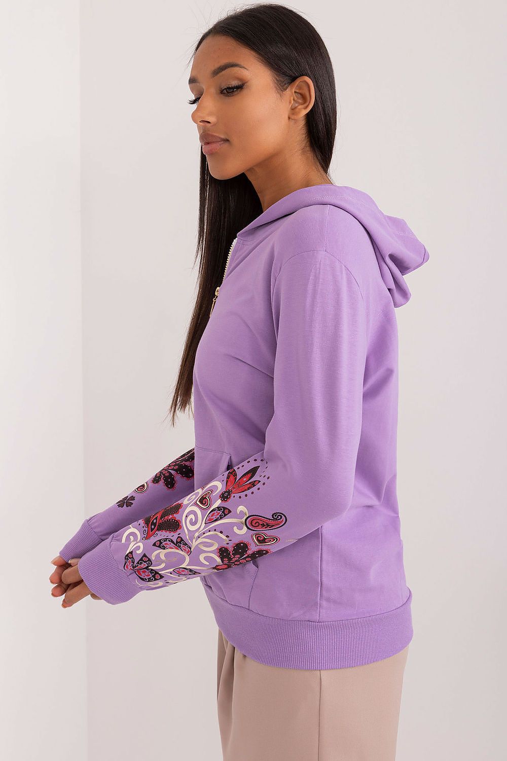 Lavender Hoodie with Embroidered Flair