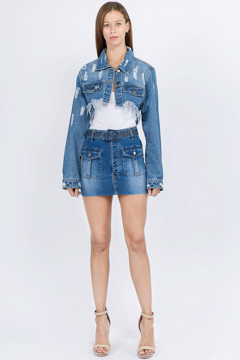 Distressed Denim Frayed Hem Jacket - Dapper Deluxe Fashion