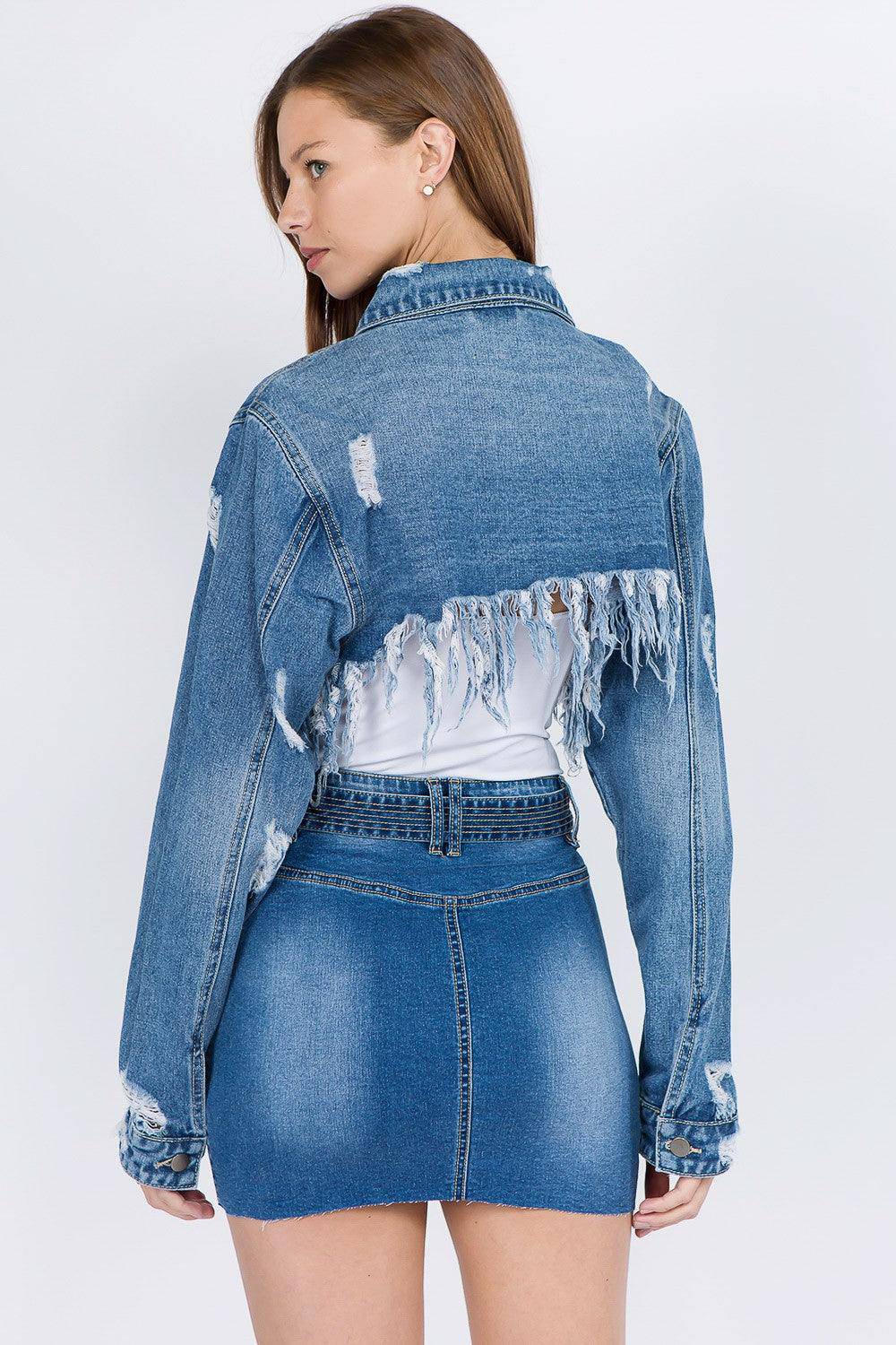 Distressed Denim Frayed Hem Jacket - Dapper Deluxe Fashion