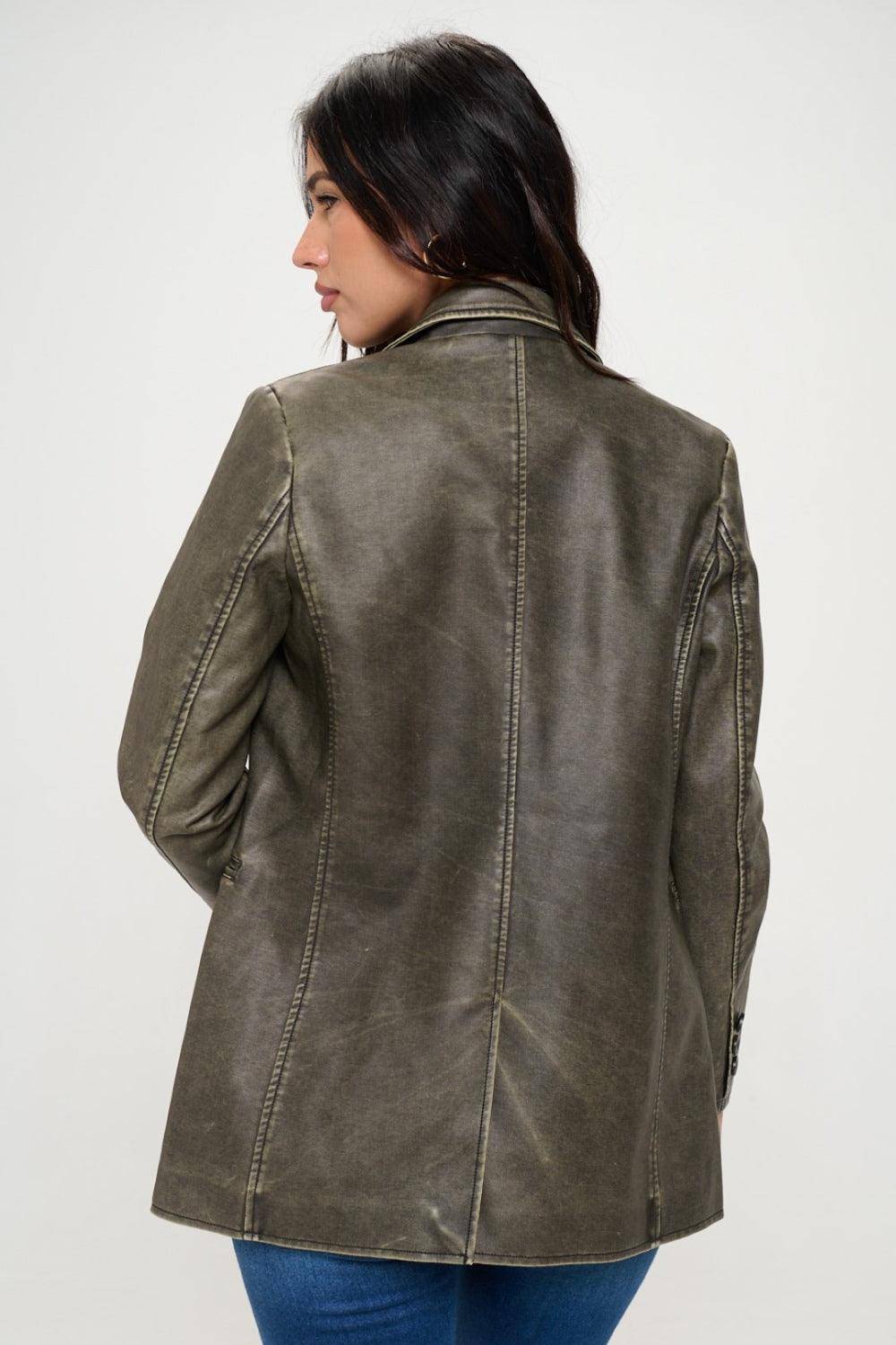 Rachel Single-Breasted Vegan Leather Blazer - Dapper Deluxe Fashion